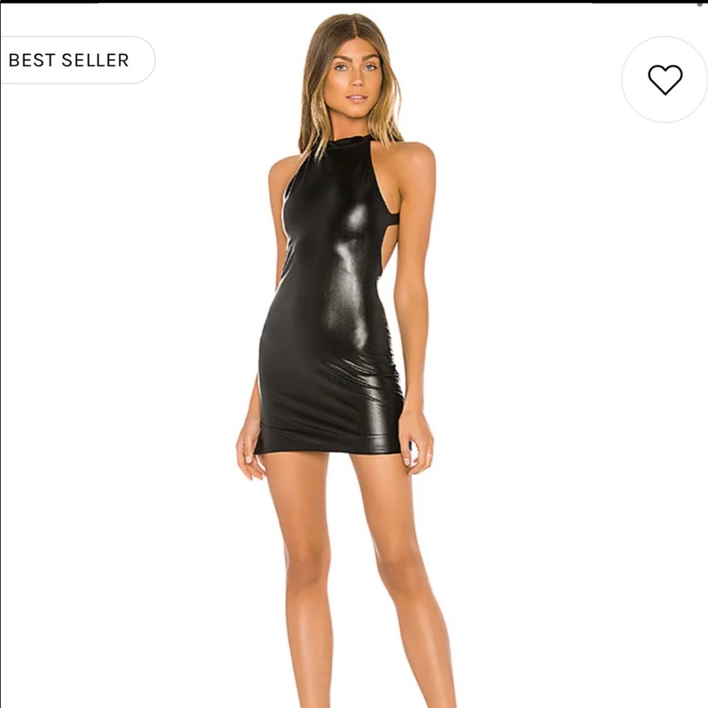 SuperDown Black leather open back mini dress
